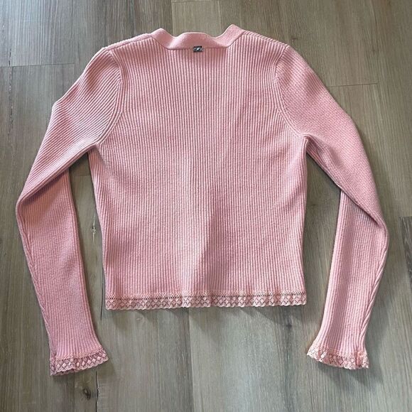 For Love & Lemon Women’s Medium Nina Pink Long Sleeve Knit Cardigan Sweater - Picture 7 of 10